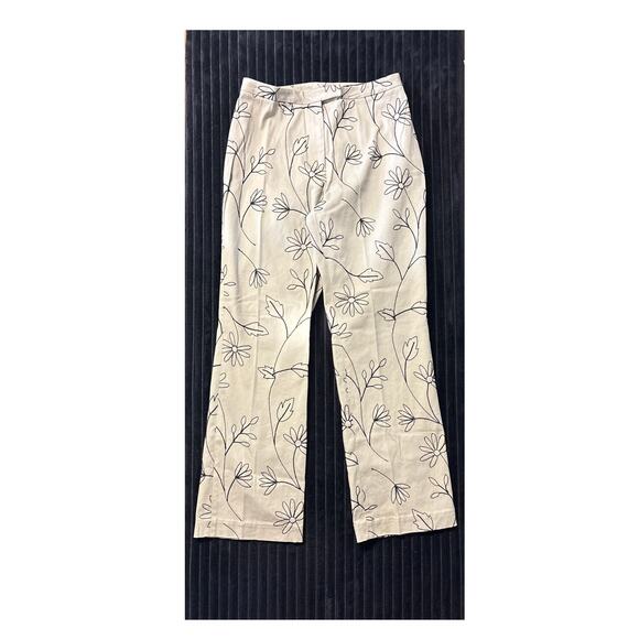 Harold’s Brown Floral Embroidered Wide-Leg Trousers Size 8 Pleated 29” Inseam - Picture 1 of 5